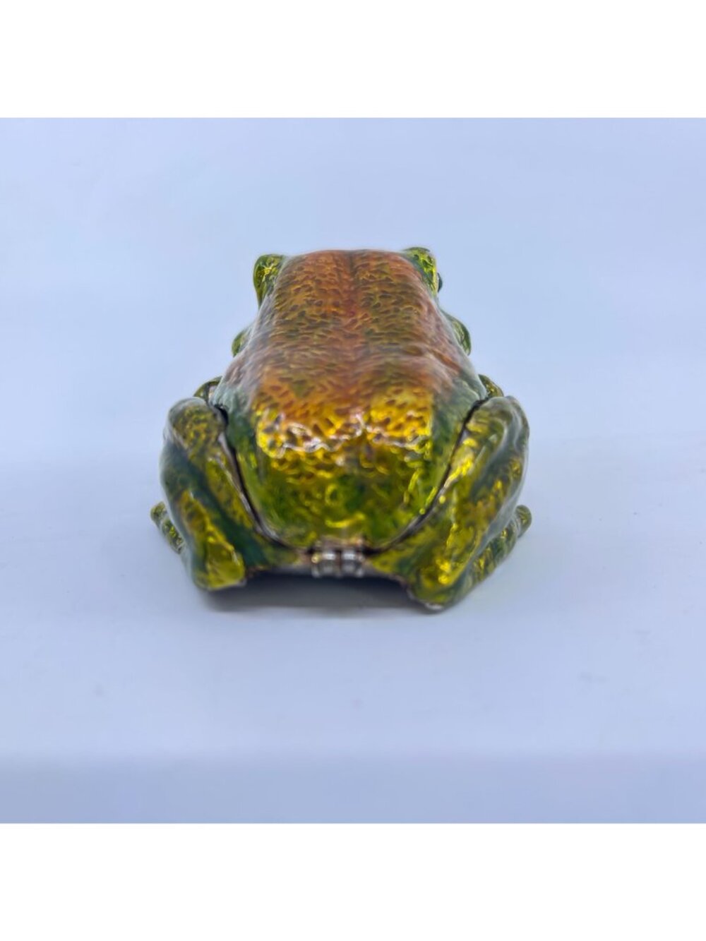 vintage enamel frog trinket box with hinged lid green & orange detailing - Picture 4 of 12